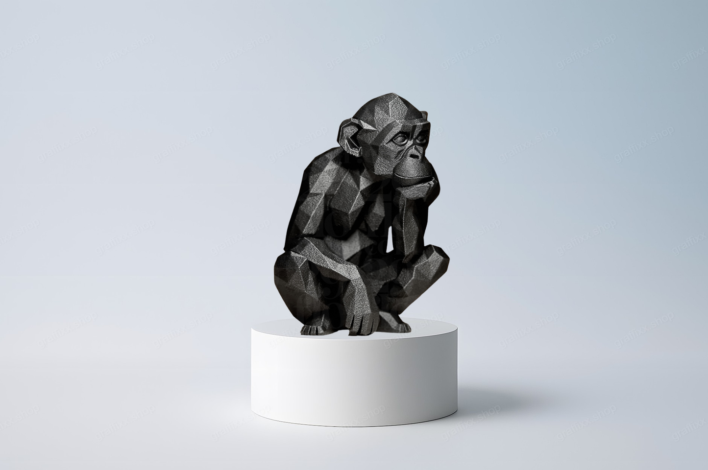 🐒 Low-Poly Affenfigur „The Thinker“ – Skulptur